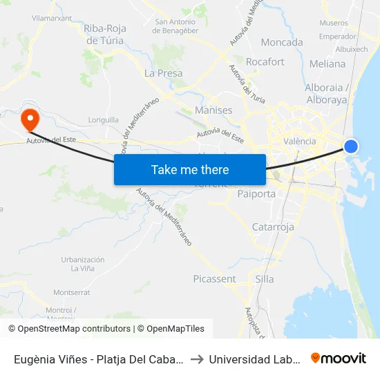 Eugènia Viñes - Platja Del Cabanyal to Universidad Laboral map