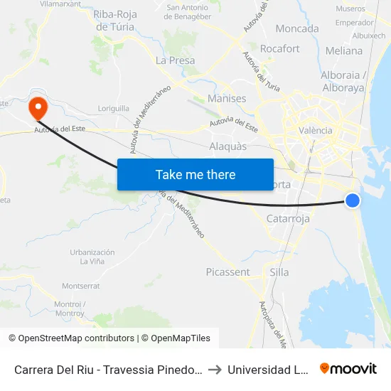 Carrera Del Riu - Travessia Pinedo A La Mar to Universidad Laboral map