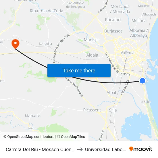 Carrera Del Riu - Mossén Cuenca to Universidad Laboral map