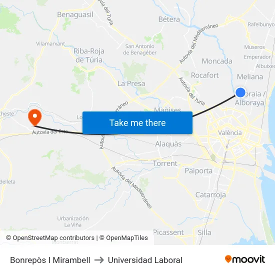 Bonrepòs I Mirambell to Universidad Laboral map