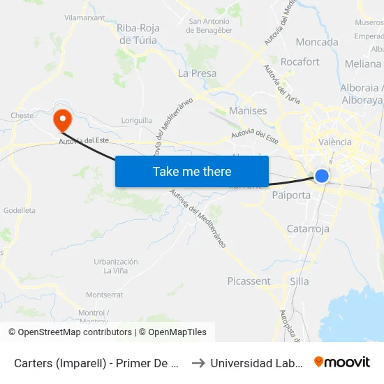 Carters (Imparell) - Primer De Maig to Universidad Laboral map