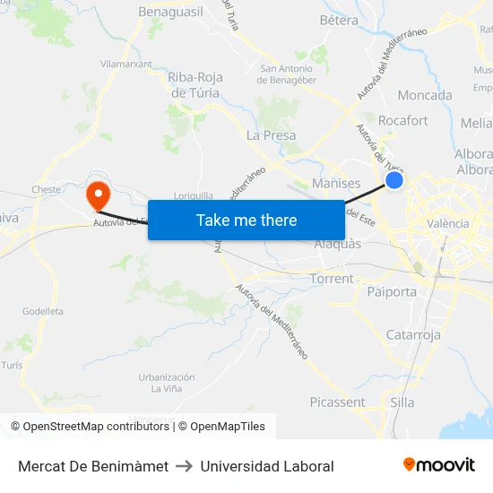 Mercat De Benimàmet to Universidad Laboral map