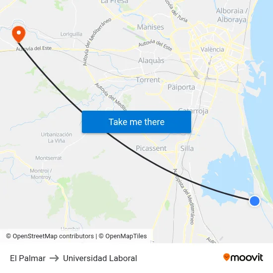 El Palmar to Universidad Laboral map