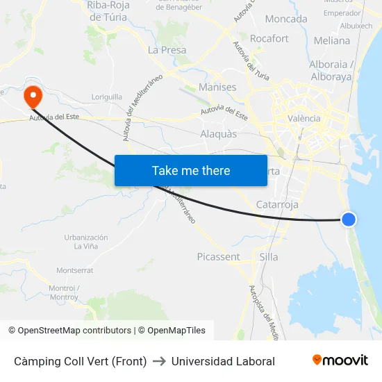 Càmping Coll Vert (Front) to Universidad Laboral map