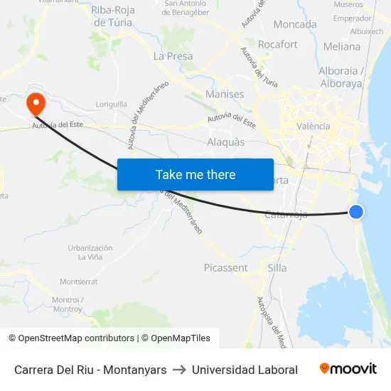 Carrera Del Riu - Montanyars to Universidad Laboral map