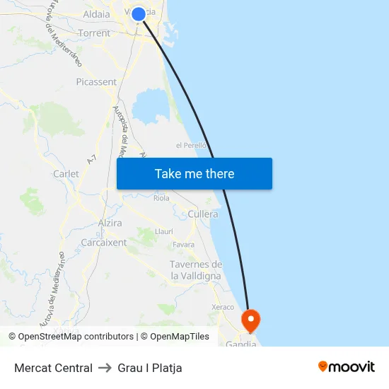 Mercat Central to Grau I Platja map
