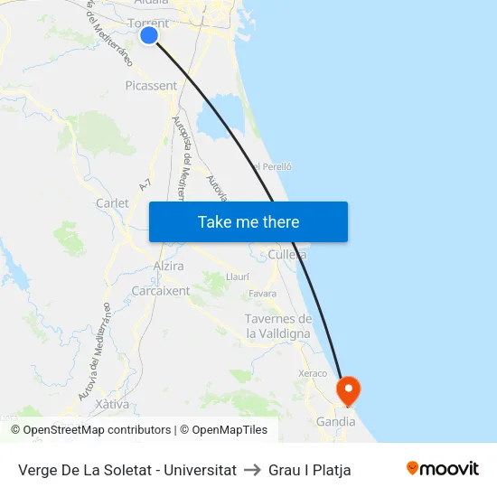 Verge De La Soletat - Universitat to Grau I Platja map