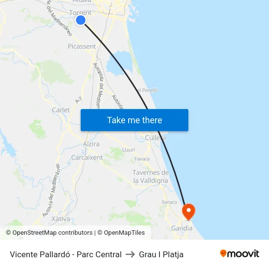 Vicente Pallardó - Parc Central to Grau I Platja map
