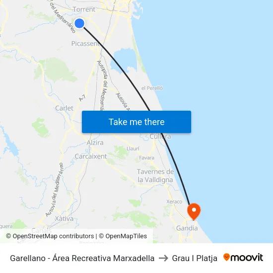 Garellano - Área Recreativa Marxadella to Grau I Platja map