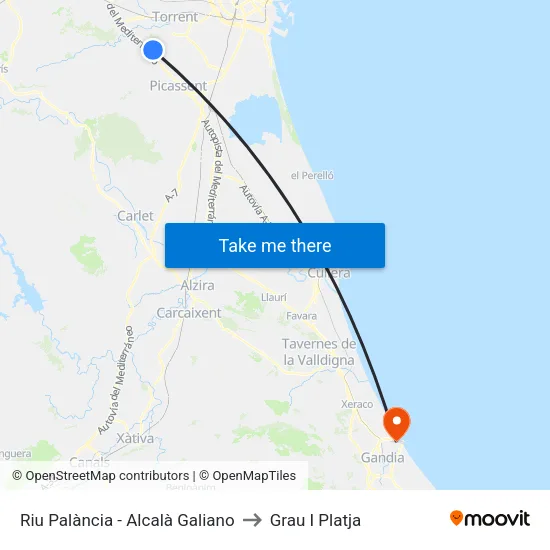 Riu Palància - Alcalà Galiano to Grau I Platja map