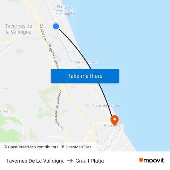 Tavernes De La Valldigna to Grau I Platja map