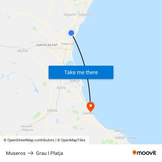 Museros to Grau I Platja map