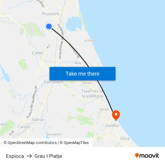 Espioca to Grau I Platja map