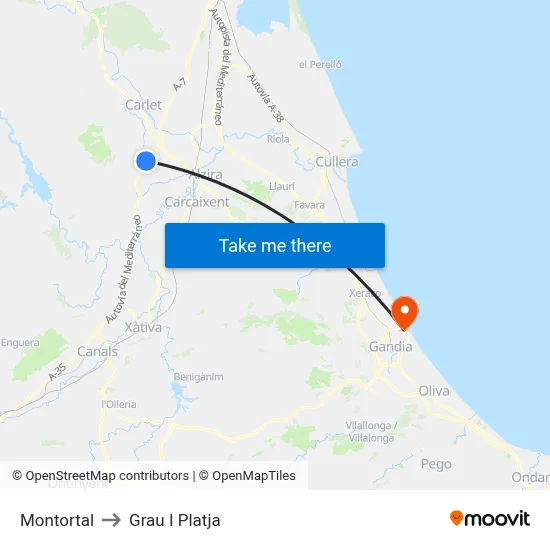 Montortal to Grau I Platja map