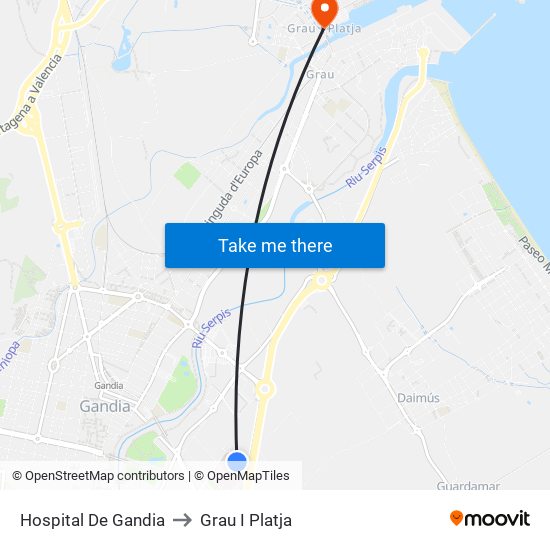 Hospital De Gandia to Grau I Platja map