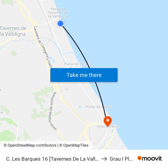 C. Les Barques 16 [Tavernes De La Valldigna] to Grau I Platja map