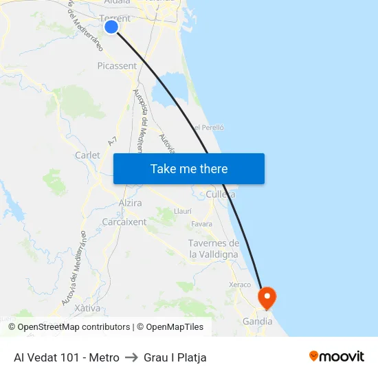 Torrent. Al Vedat 101 (Metro) to Grau I Platja map