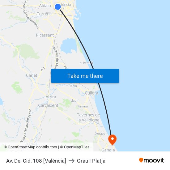 Av. Del Cid, 108 [València] to Grau I Platja map
