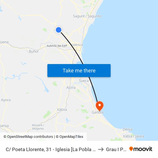 C/ Poeta Llorente, 31 - Iglesia [La Pobla De Vallbona] to Grau I Platja map