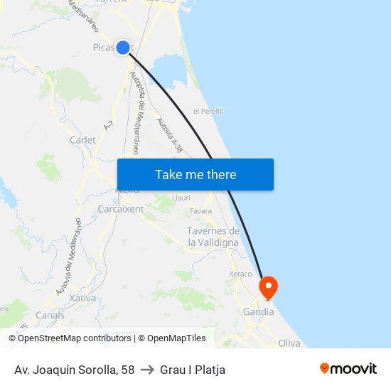 Av. Joaquín Sorolla, 58 to Grau I Platja map