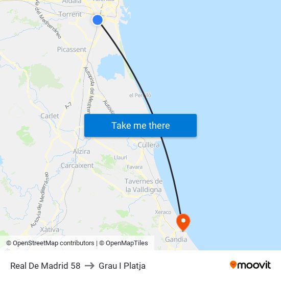 Real De Madrid 58 to Grau I Platja map