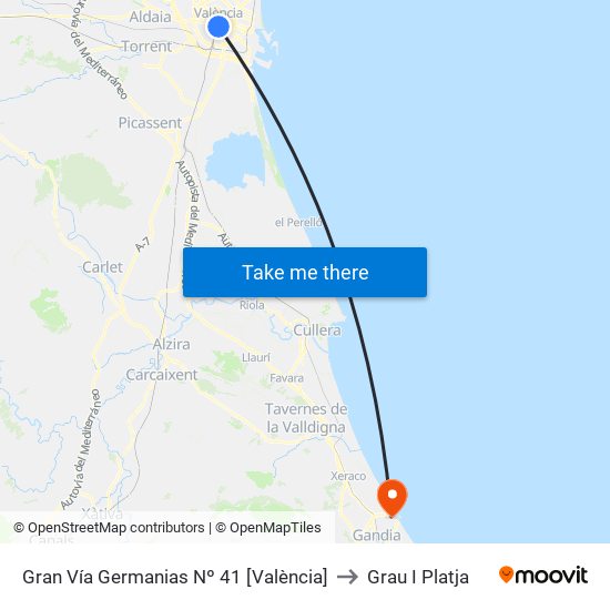 Gran Vía Germanias Nº 41 [València] to Grau I Platja map