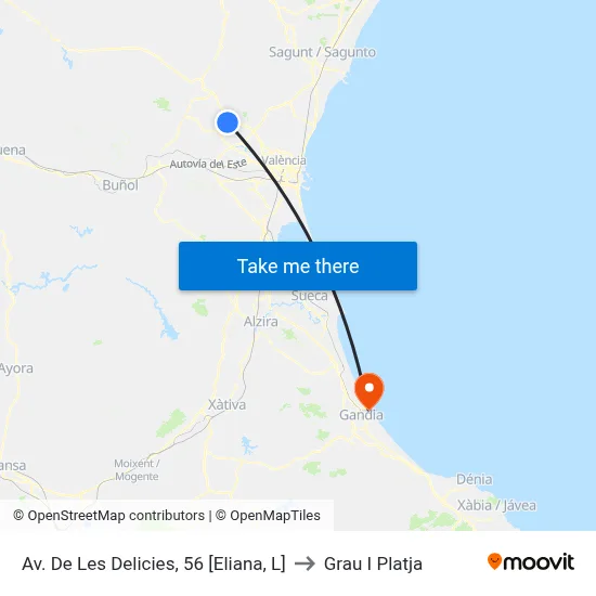 Av. De Les Delicies, 56 [Eliana, L] to Grau I Platja map