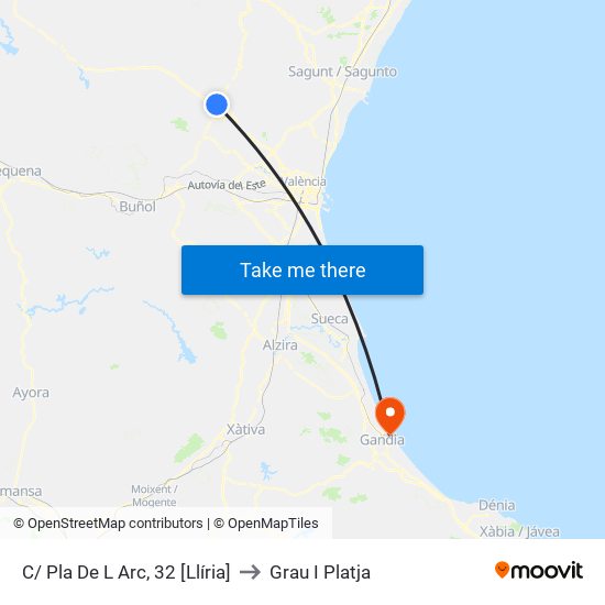 C/ Pla De L Arc, 32 [Llíria] to Grau I Platja map