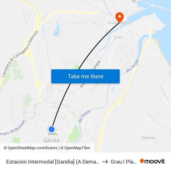 Estación Intermodal [Gandia] (A Demanda) to Grau I Platja map