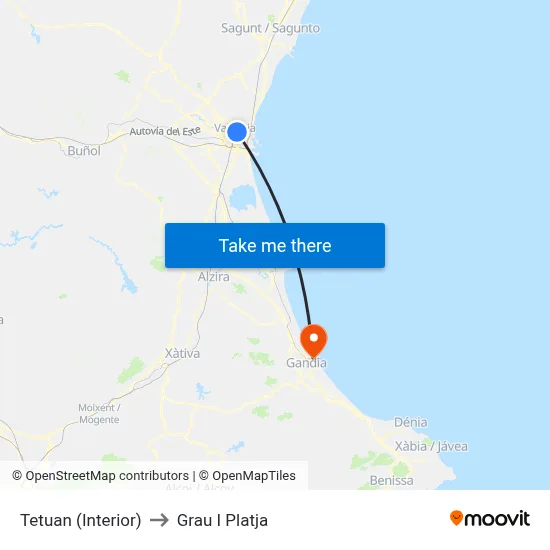 Tetuan (Interior) to Grau I Platja map