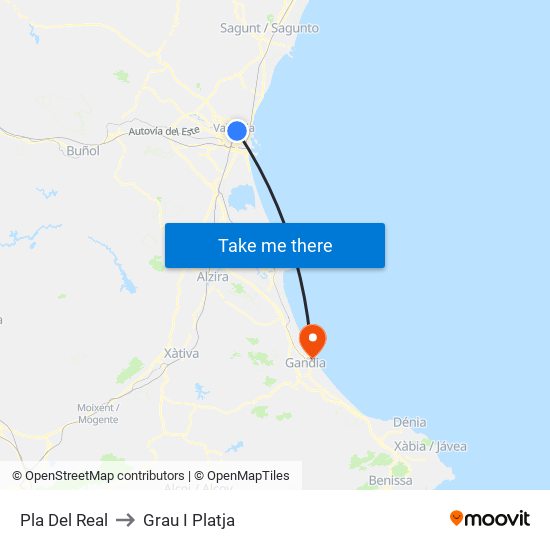 Pla Del Real to Grau I Platja map