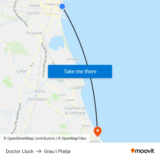 Doctor Lluch to Grau I Platja map