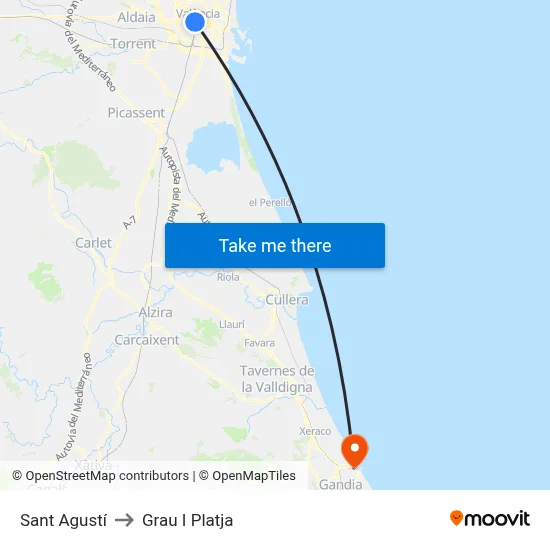 Sant Agustí to Grau I Platja map