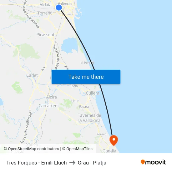 Tres Forques - Emili Lluch to Grau I Platja map