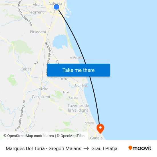 Marqués Del Túria - Gregori Maians to Grau I Platja map