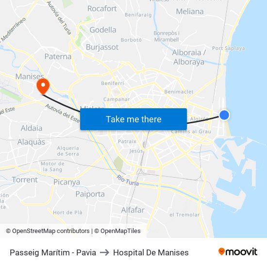 Passeig Marítim - Pavia to Hospital De Manises map