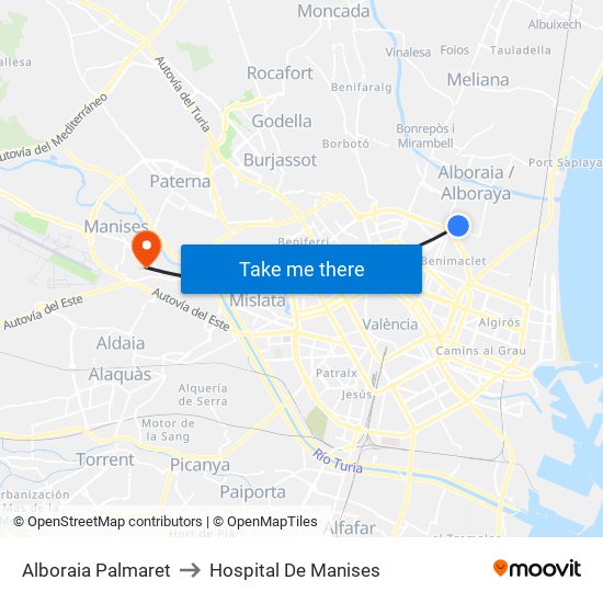Alboraia Palmaret to Hospital De Manises map
