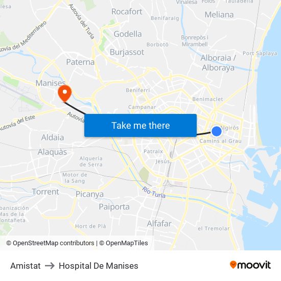 Amistat to Hospital De Manises map