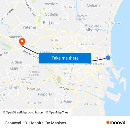 Cabanyal to Hospital De Manises map