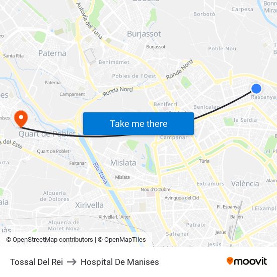 Tossal Del Rei to Hospital De Manises map