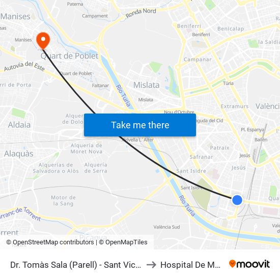 Doctor Tomás Sala (Parell) - Sant Vicent Màrtir to Hospital De Manises map