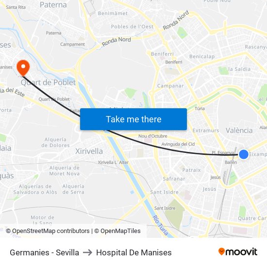 Germanies - Sevilla to Hospital De Manises map