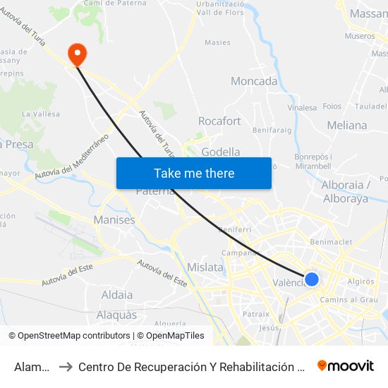 Alameda to Centro De Recuperación Y Rehabilitación De Levante map