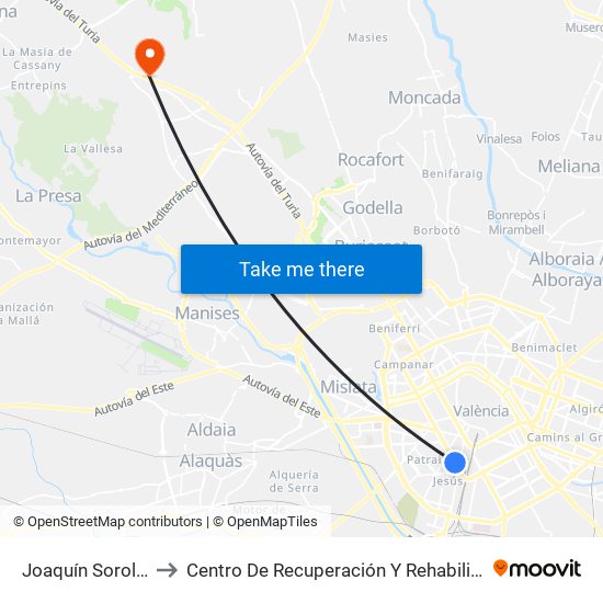 Joaquín Sorolla-Jesús to Centro De Recuperación Y Rehabilitación De Levante map