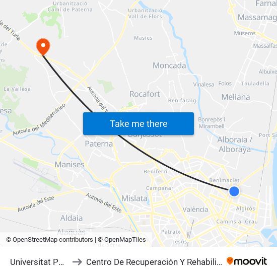 Universitat Politècnica to Centro De Recuperación Y Rehabilitación De Levante map