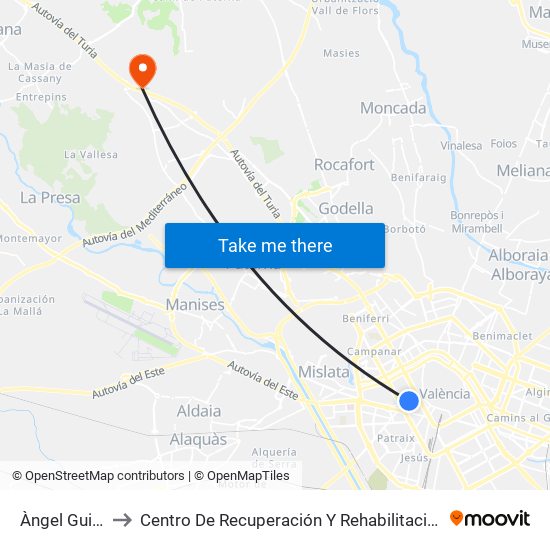 Àngel Guimerá to Centro De Recuperación Y Rehabilitación De Levante map