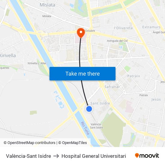 València-Sant Isidre to Hospital General Universitari map