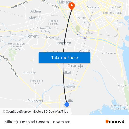 Silla to Hospital General Universitari map