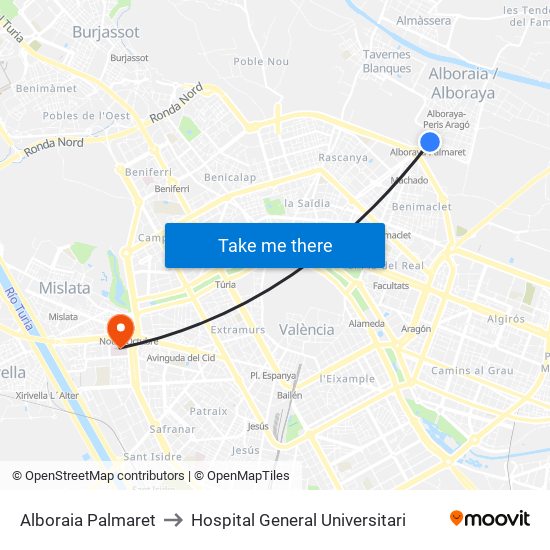 Alboraia Palmaret to Hospital General Universitari map