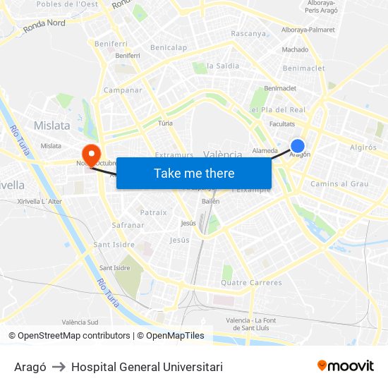 Aragó to Hospital General Universitari map